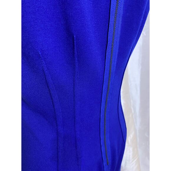 Tahari Royal Blue Flattering Sheath Dress with Black Leather Piping Size 6 - Picture 7 of 12